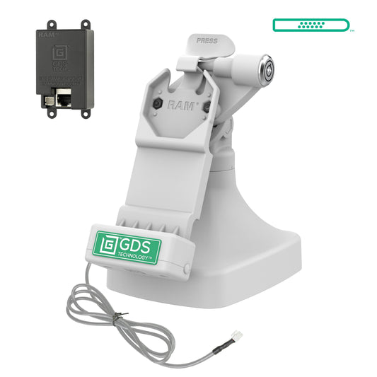 RAM Mounts GDS key-locking tilt and swivel dock with PoE for IntelliSkin tablets with Uni-Conn adapter in grey – main product photo