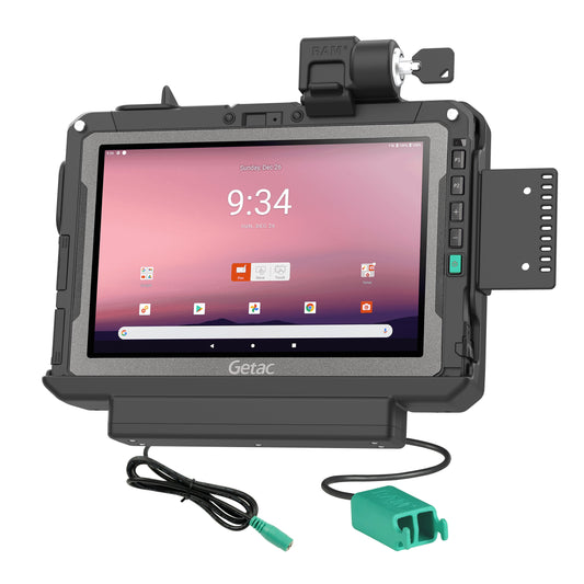 RAM Mounts key-locking power + dual USB data dock for Getac ZX10 rugged tablet – product photo