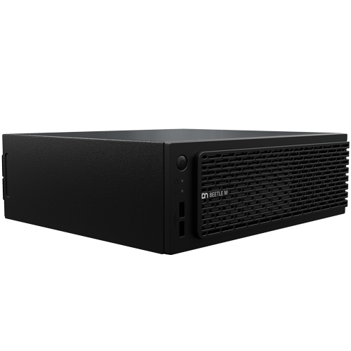 Diebold Nixdorf BEETLE M2110 modular POS PC in black, right-side view with front panel