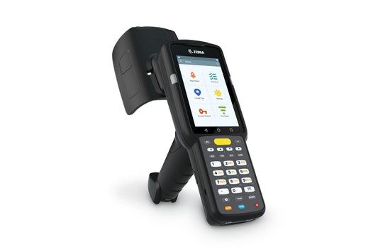 Zebra MC3390xR rugged keypad mobile computer, integrated UHF RFID reader, pistol grip, 29-key numeric keypad (MC339U-GE2EG4EU) – angled front view