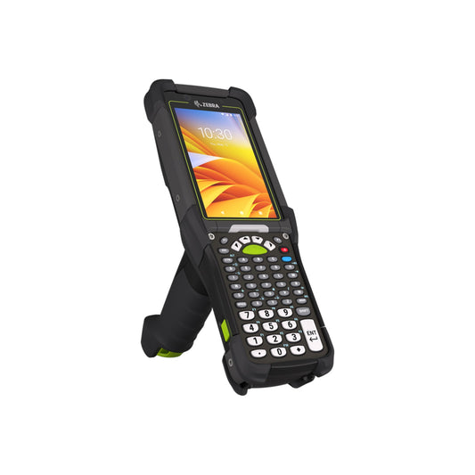 Zebra MC9450 rugged 5G keypad mobile computer, pistol grip, 53-key standard alphanumeric keypad (MC945B-3G1M6DSS-A6) – angled front view