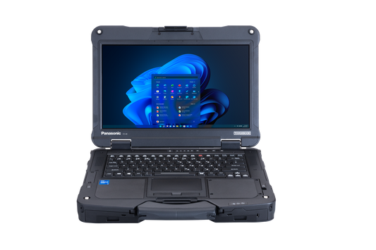 Panasonic TOUGHBOOK 40 mk2 rugged 14-inch laptop (German QWERTZ), open front view with Full HD touchscreen