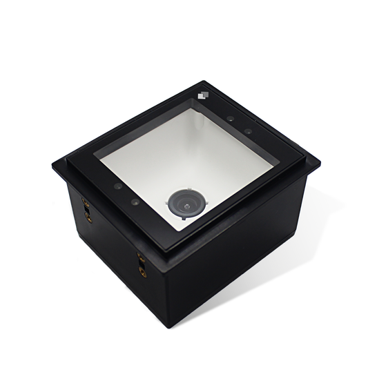 Newland FM3080 Hind fixed-mount 2D scanner, RS-232 kit with power adapter (NLS-FM3080V2-28) – 3/4 view of the scan window