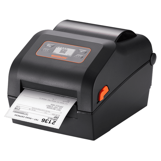 BIXOLON XD5-43d 4-inch direct thermal desktop label printer, black (XD5-43dK) – printing a shipping label
