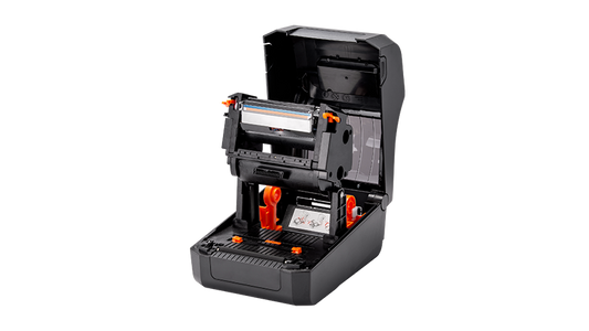 BIXOLON XD5-43t 4-inch thermal transfer desktop label printer, black (XD5-43tEWK/BEG) – open cover, ribbon mechanism