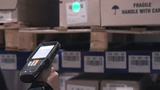 Datalogic Skorpio X5 rugged Android mobile computer, handheld, 28-key numeric keypad, 1D imager (943500001) – in use in warehouse