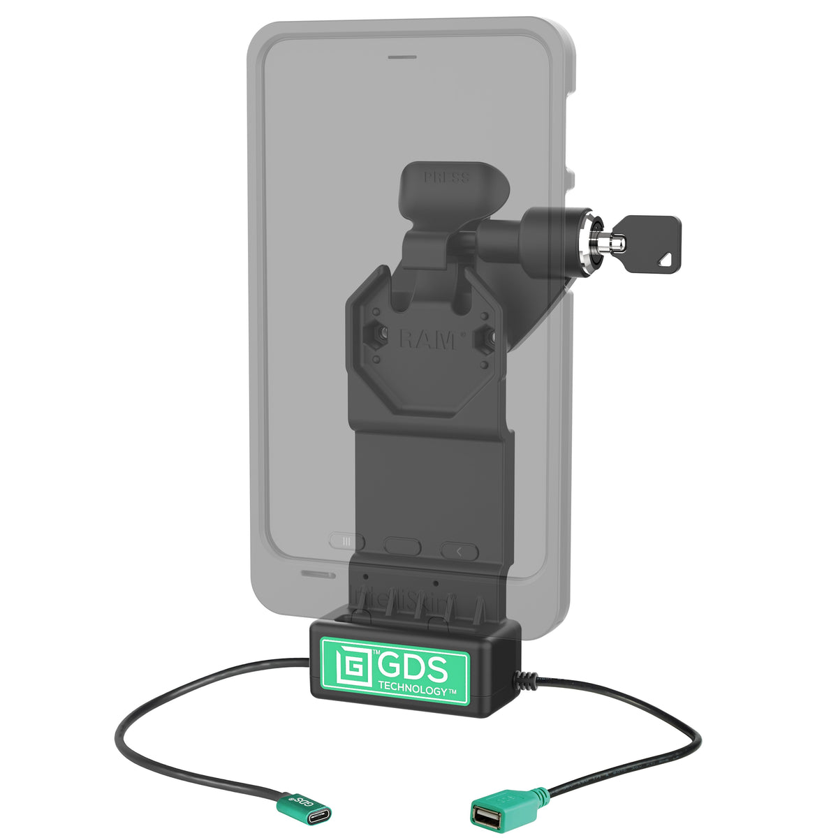RAM Mounts GDS Uni-Conn right key-locking power + USB-A dock for IntelliSkin tablets – alternative view