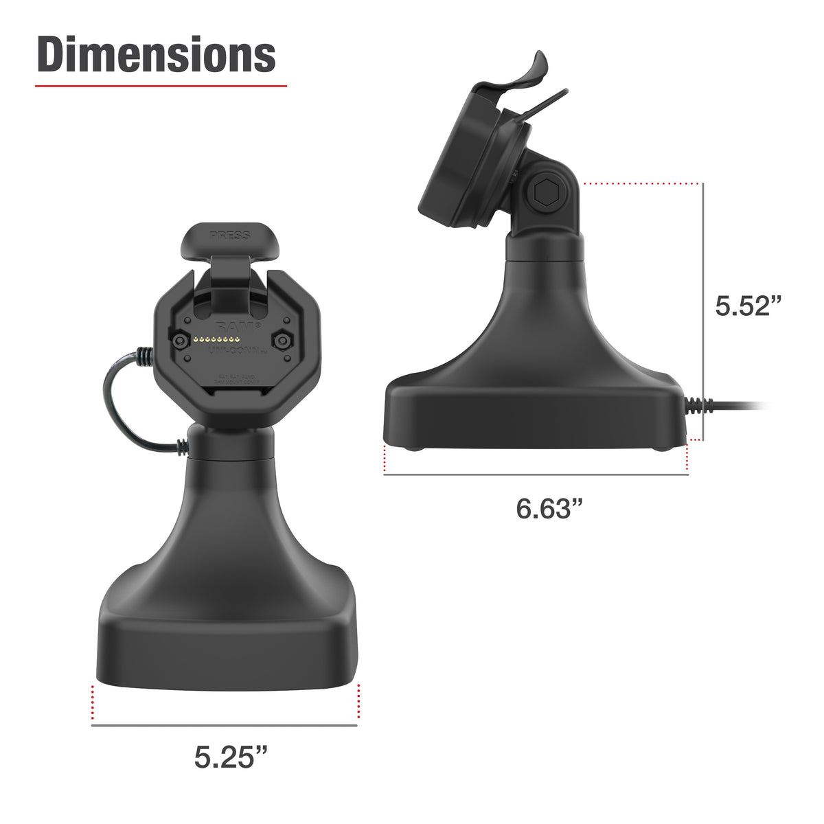 RAM Mounts GDS tilt and swivel dock with USB-C for IntelliSkin Thin-Case tablets with rear pogo pads – further product photo
