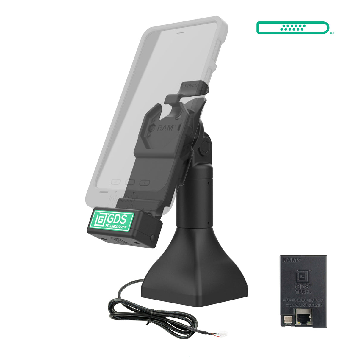 RAM Mounts GDS 7-inch pedestal dock with PoE for IntelliSkin tablets with Uni-Conn adapter – alternative view