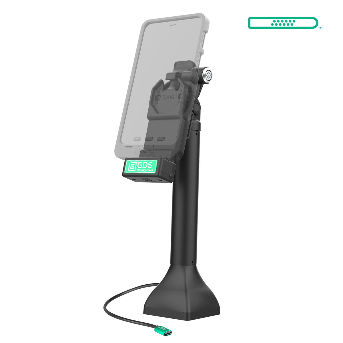 RAM Mounts GDS 14-inch key-locking pedestal dock with USB-C for IntelliSkin tablets with Uni-Conn adapter – alternative view