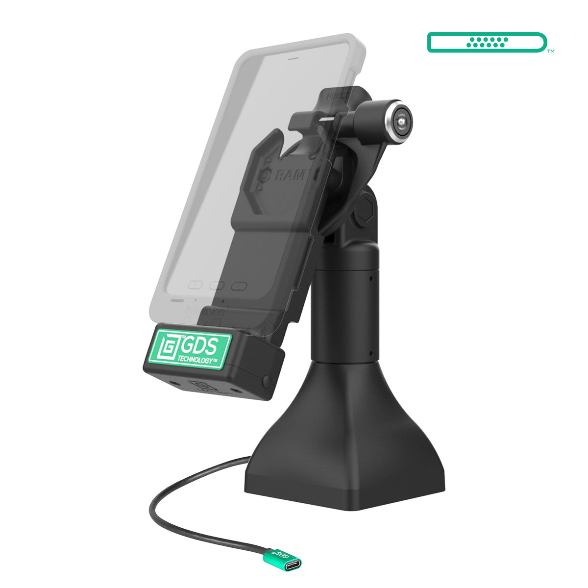 RAM Mounts GDS 7-inch key-locking pedestal dock with USB-C for IntelliSkin tablets with Uni-Conn adapter – alternative view