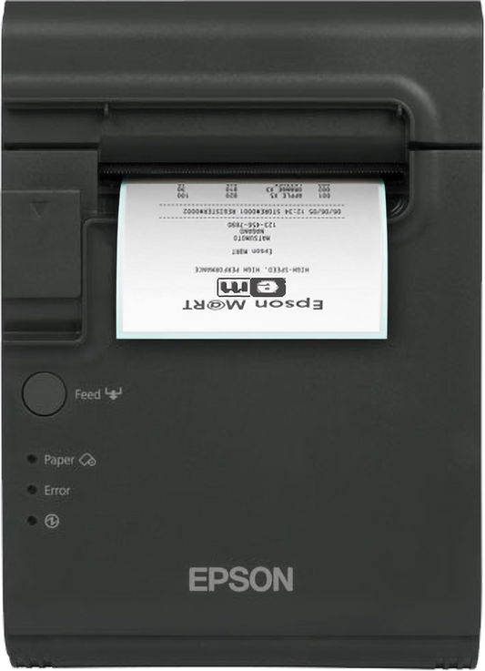 Epson TM-L90 thermal label and receipt printer, dark grey, USB + Ethernet, UK (C31C412465A0) – front view