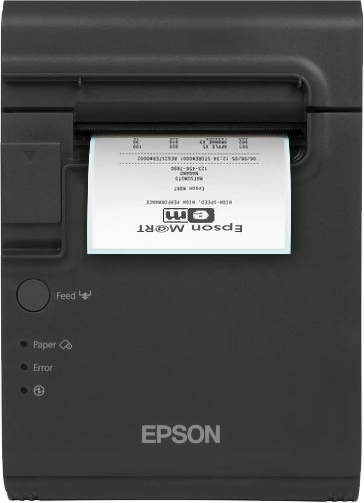 Epson TM-L90 thermal label and receipt printer, dark grey, USB + Ethernet (C31C412465) – front view