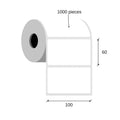 Foil labels 100x60 / 1000 pcs, 40 g, polypropylene acrylic adhesive 1 row an external coil white color rounded corners