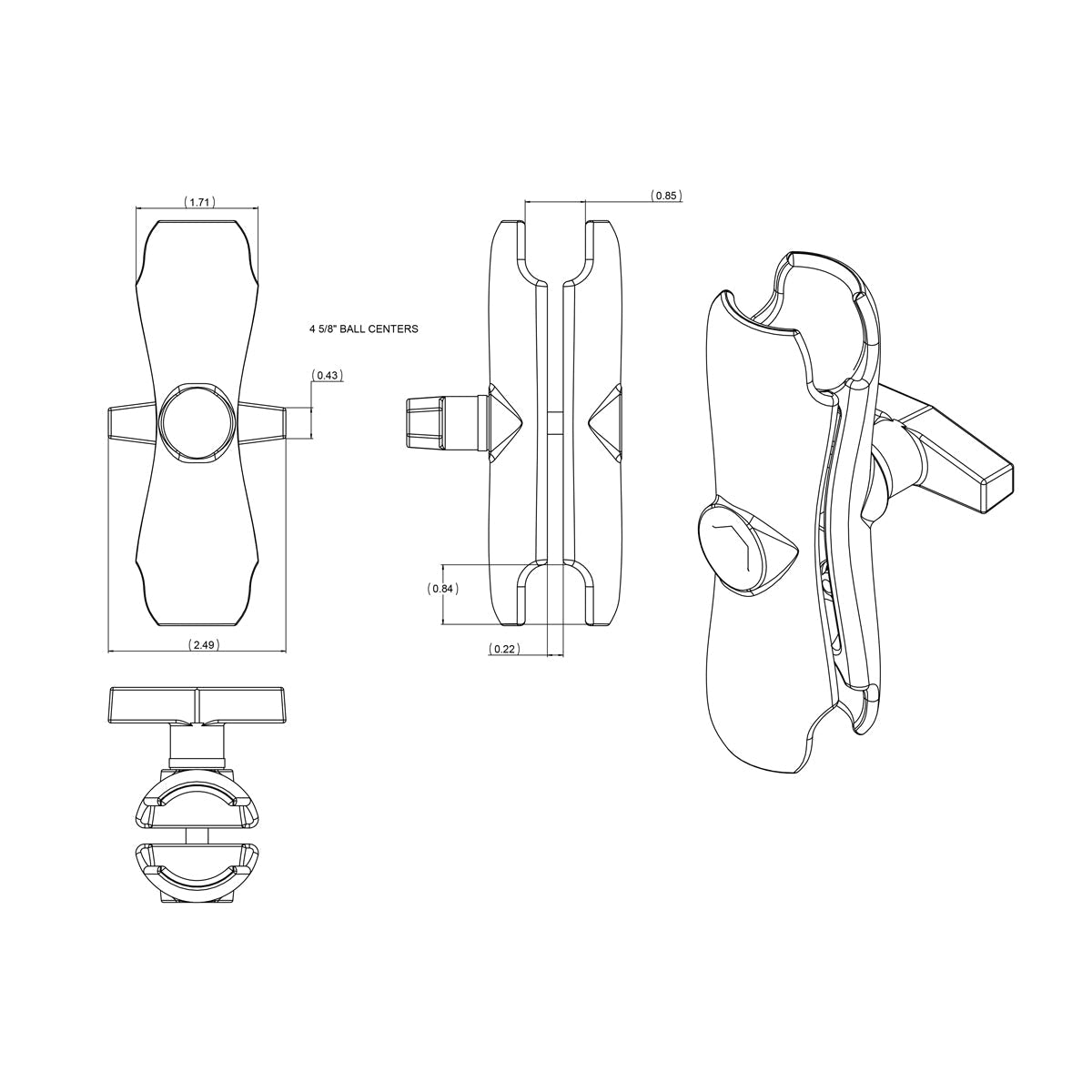 RAM Mounts C-size medium double socket arm (145 mm) RAM-201U – another angle