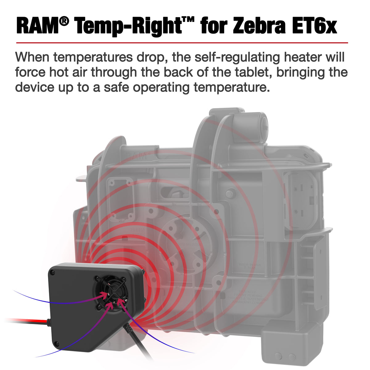RAM Mounts Temp-Right dock heating module for Zebra ET6x and Getac ZX10 docks – detail photo