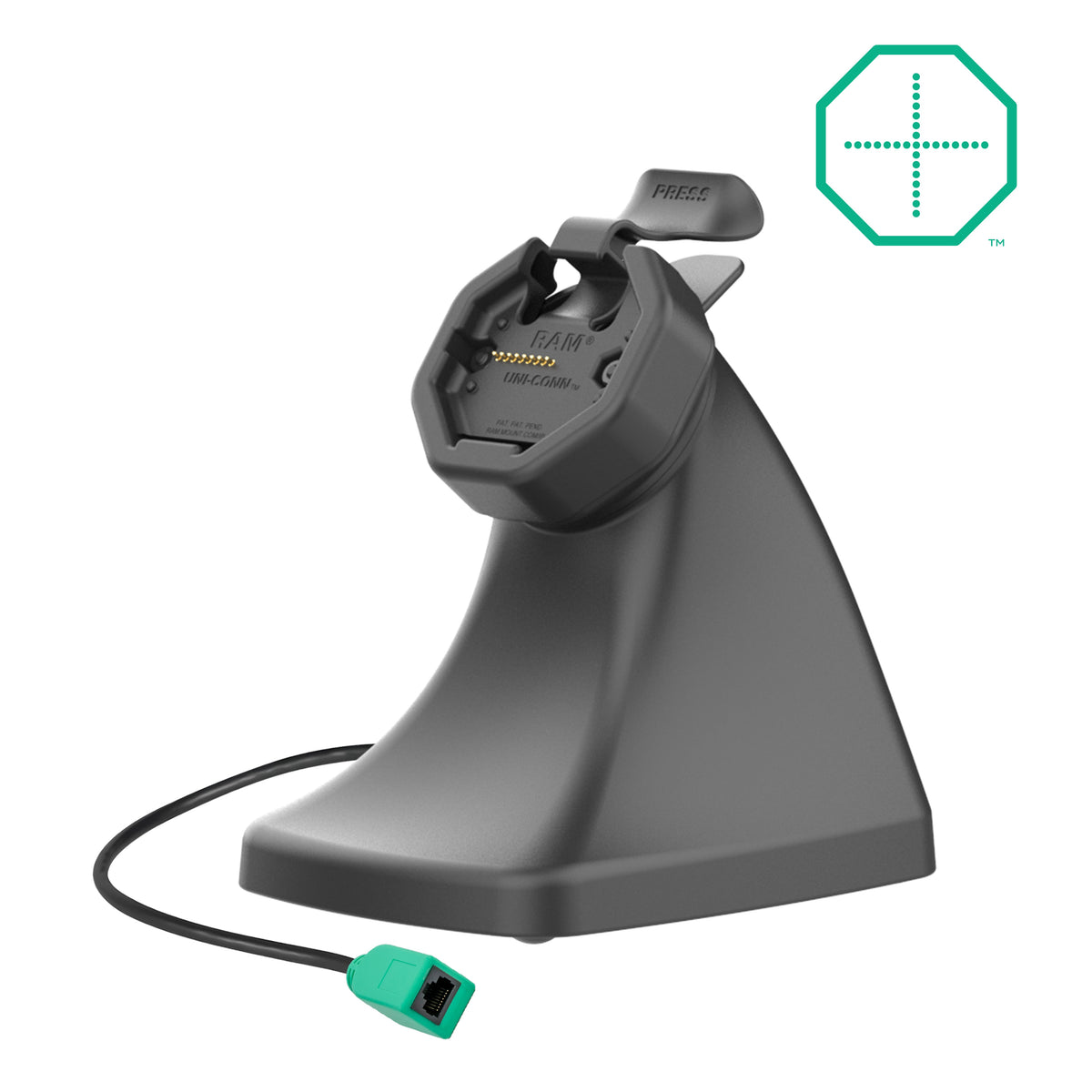 RAM Mounts GDS Uni-Conn snap-in kiosk dock with PoE for IntelliSkin Thin-Case tablets – main product photo