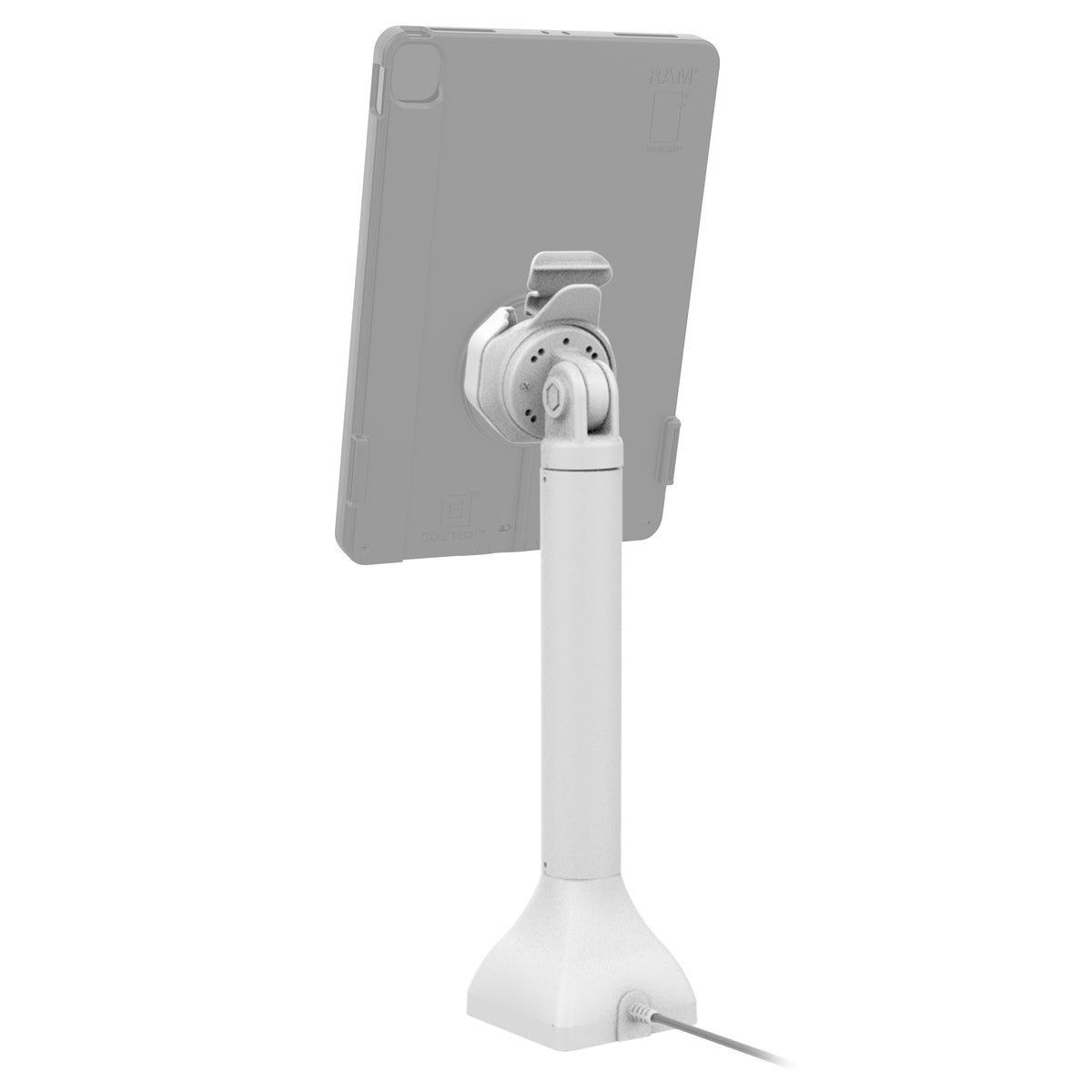 RAM Mounts GDS 14-inch pedestal dock with PoE for IntelliSkin Thin-Case tablets with rear pogo pads in grey – additional view