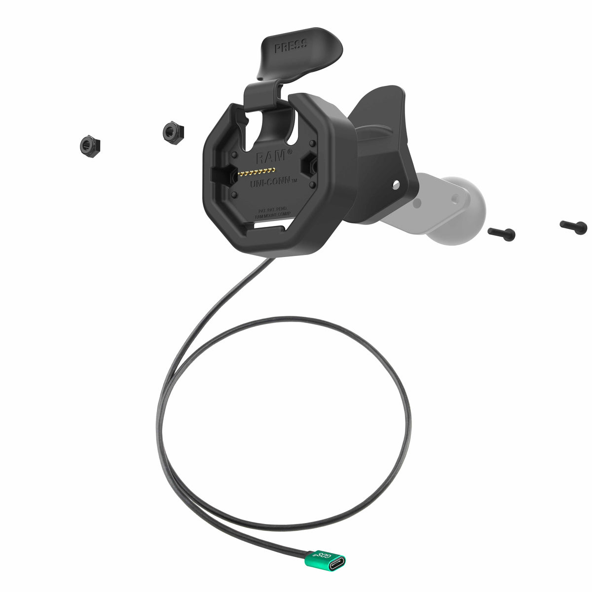 RAM Mounts GDS Uni-Conn powered snap-in dock with USB-C for IntelliSkin Thin-Case tablets – alternative view