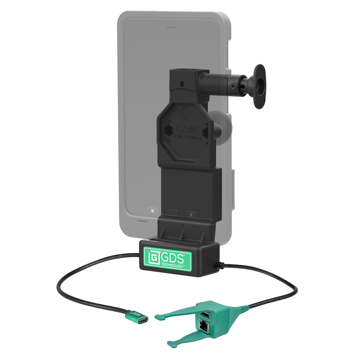 RAM Mounts GDS Uni-Conn tablet dock + USB-A & RJ45 with release button – alternative view