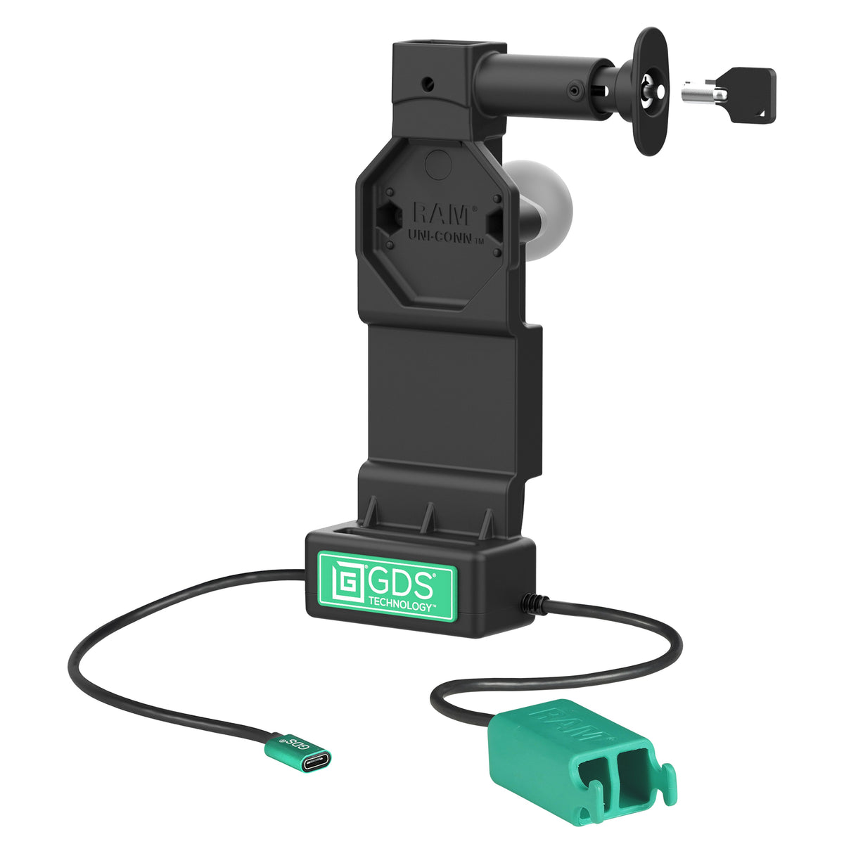 RAM Mounts GDS Uni-Conn locking tablet dock + dual USB-A with release button – product photo
