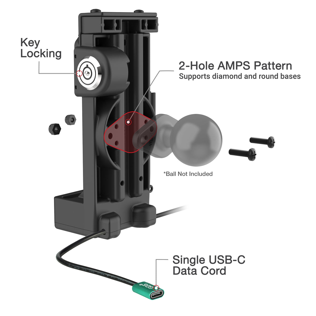 RAM Mounts GDS Uni-Conn locking spring-loaded tablet dock + USB-C – another angle