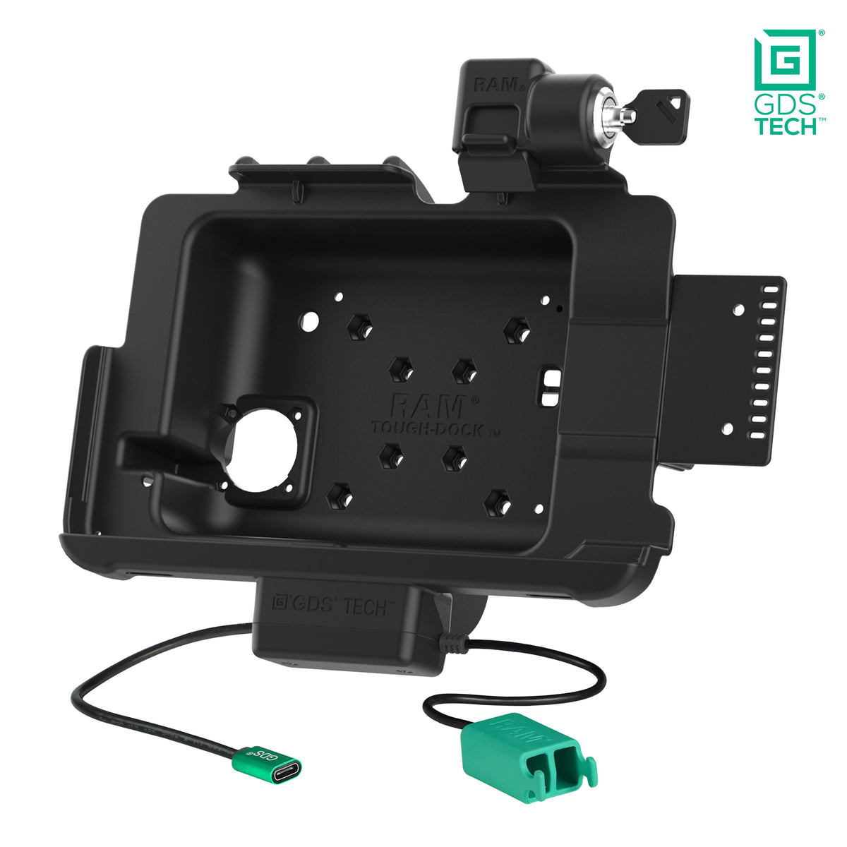 RAM Mounts locking GDS dock + dual USB for Zebra ET40, ET45 and ET401 10-inch tablets in IntelliSkin – alternative view