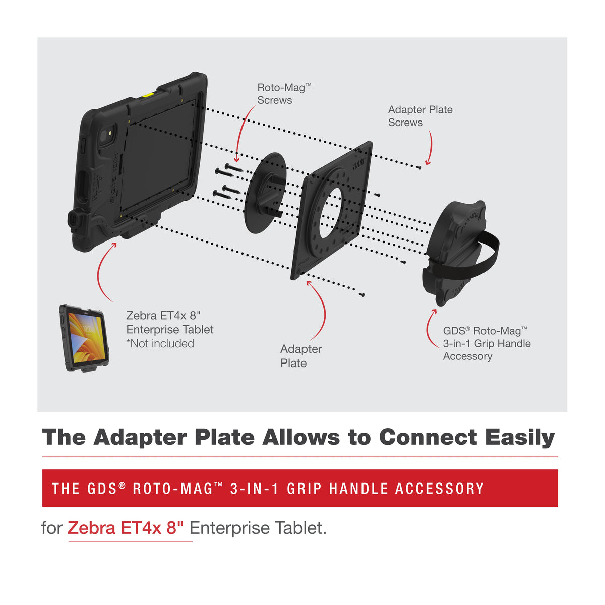 RAM Mounts GDS Roto-Mag 3-in-1 grip handle for Zebra ET4x and ET401 8-inch tablets – second alternative view