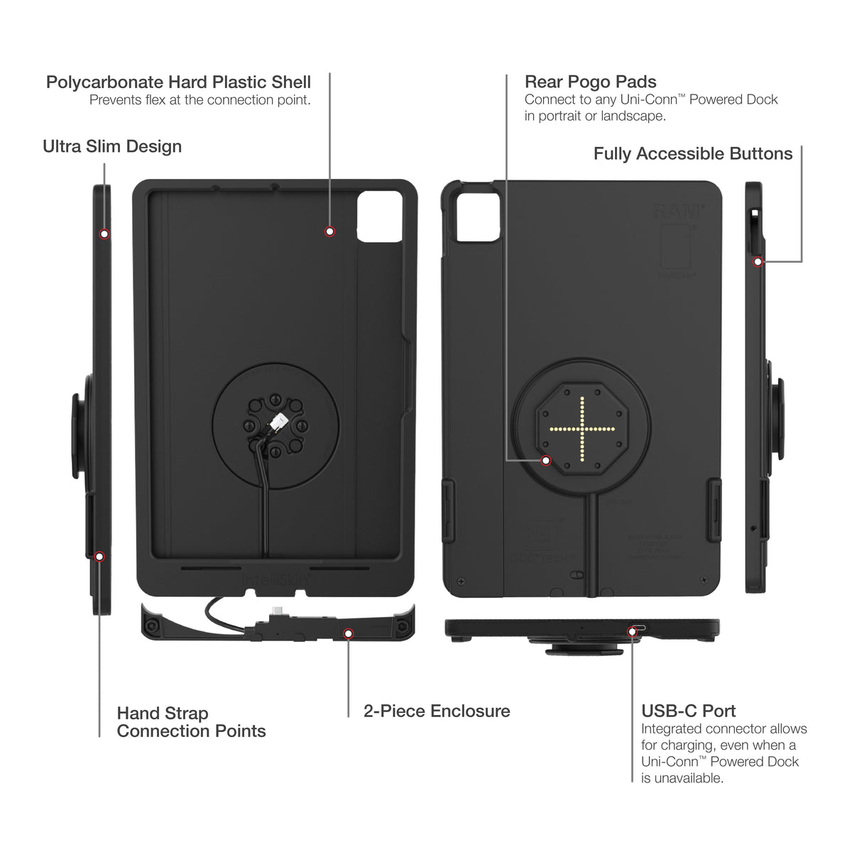RAM Mounts IntelliSkin Thin-Case for Apple iPad Pro 11 (M4 & M5) with rear pogo pads – another angle