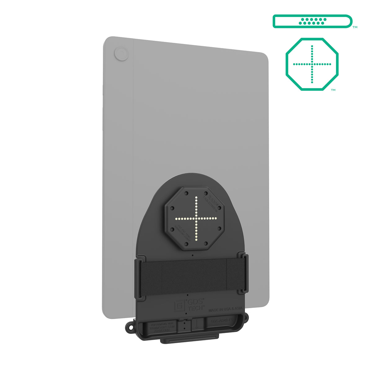 RAM Mounts GDS Tab-Conn adapter for tablets without case with D-Shape & rear pogo pads – main product photo