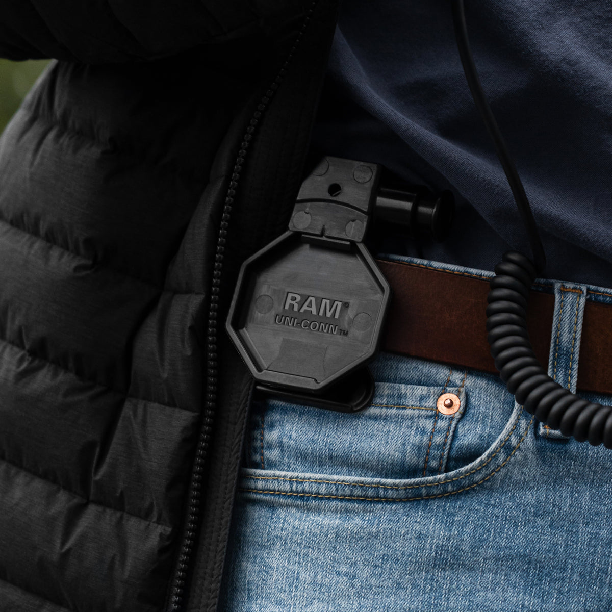 RAM Mounts GDS belt clip holder with release button for Uni-Conn devices – another view