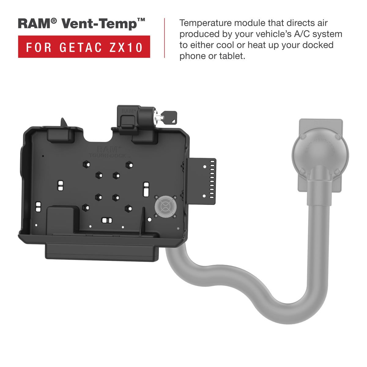 RAM Mounts key-locking power + data dock with USB-A for Getac ZX10 rugged tablet – additional product photo