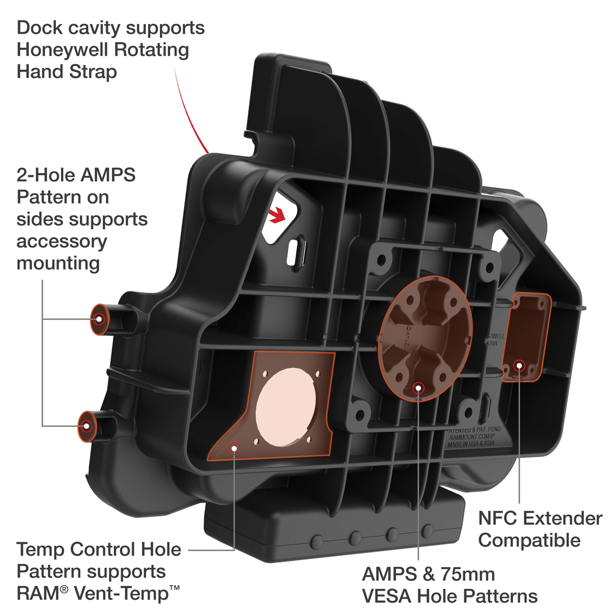 RAM Mounts key-locking powered dock for Honeywell ScanPal EDA10A tablet – further view