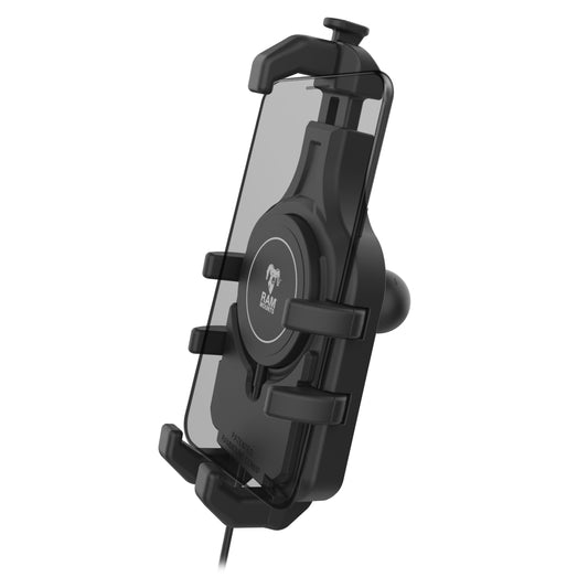 RAM Mounts Quick-Grip Pro phone holder with ball and Qi2 15 W wireless charger – main product photo