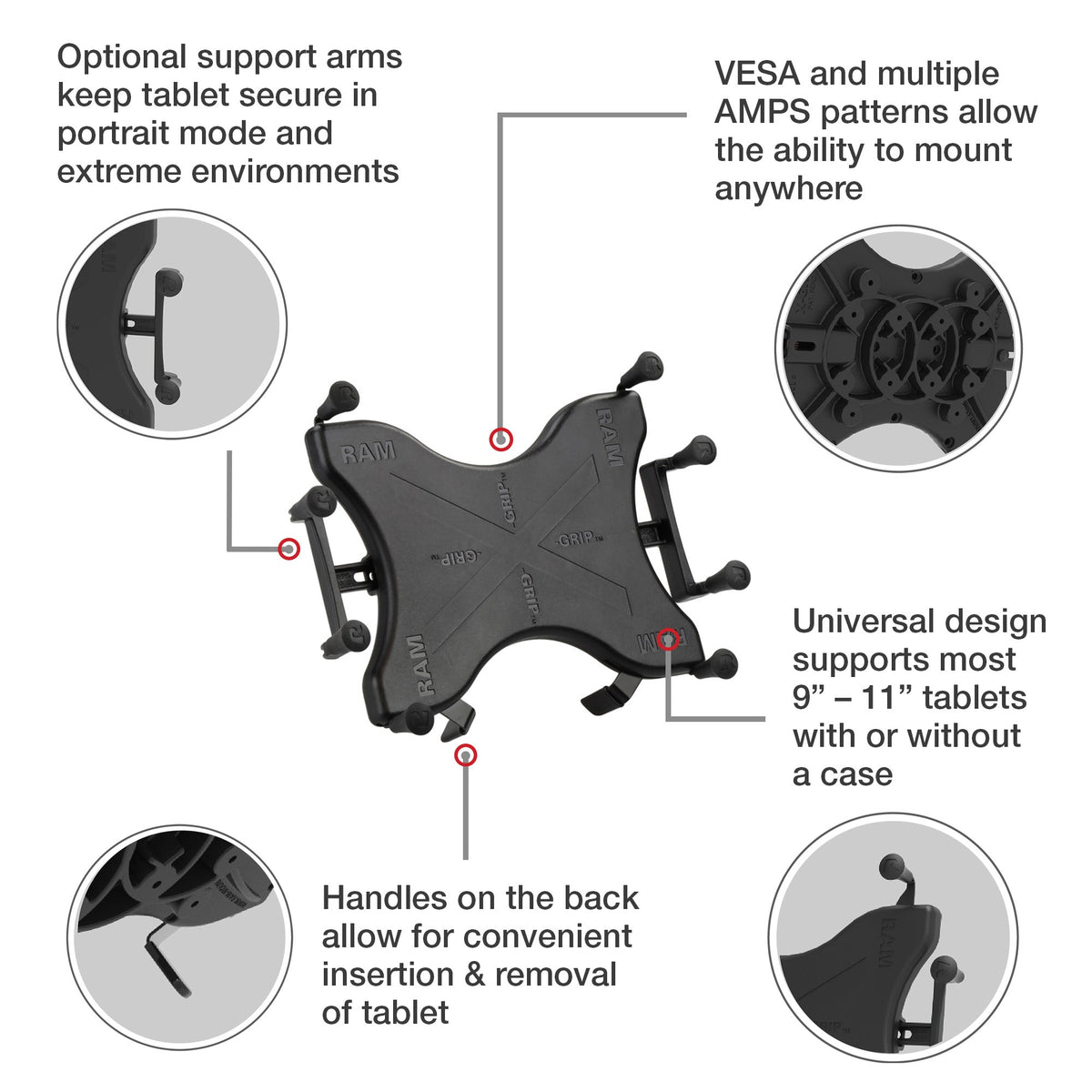 RAM Mounts X-Grip universal holder for 9-11 inch tablets – additional product photo