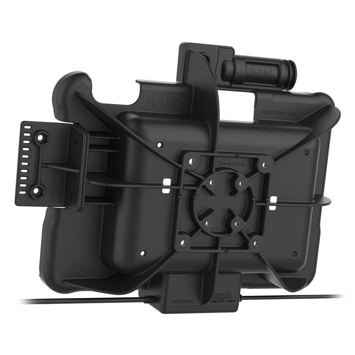 RAM Mounts key-locking GDS power dock with dual USB-A for Zebra ET5x 10.1" rugged tablets – another angle