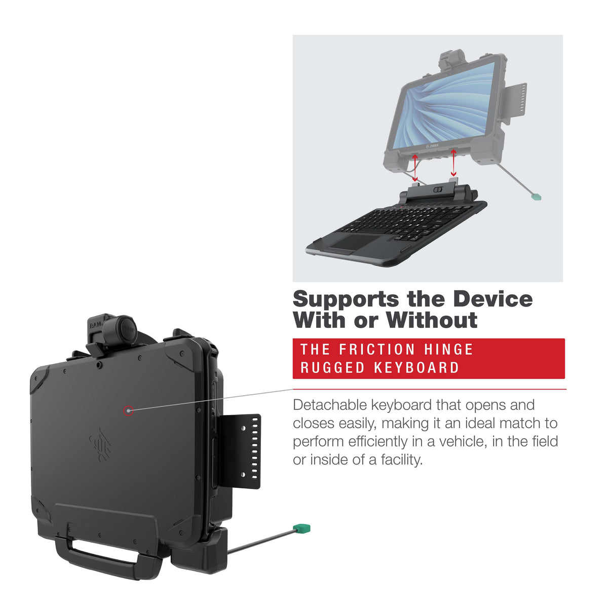 RAM Mounts Power + Data Dock with USB-A for Zebra ET80 and ET85 – another angle