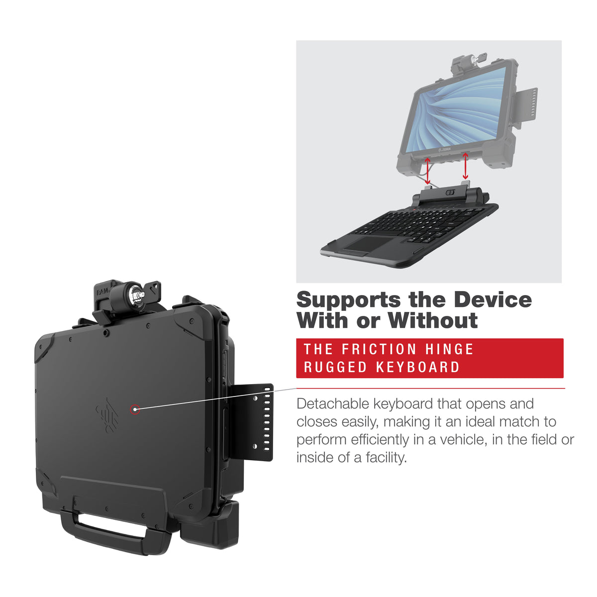 RAM Mounts Key-Locking Powered Dock for Zebra ET80 and ET85 – another angle