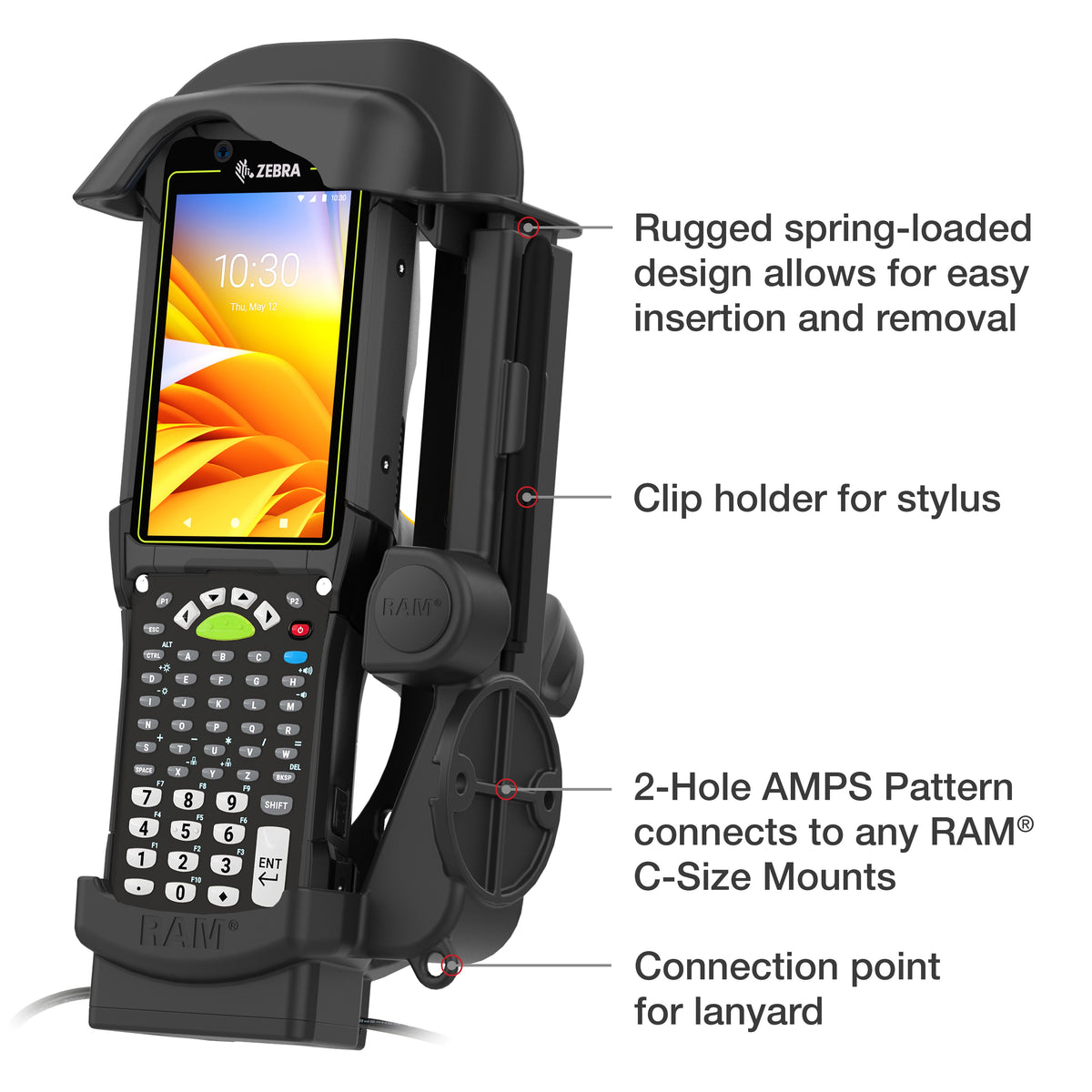 RAM Mounts powered dock with USB-A for Zebra MC9400 and MC9300 – further product photo