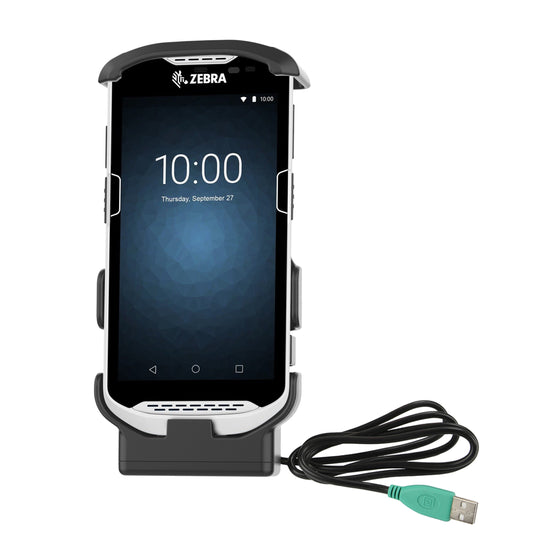 RAM Mounts spring-loaded Form-Fit powered dock with USB-A cable for Zebra TC51, TC52, TC56 and TC57 – product photo