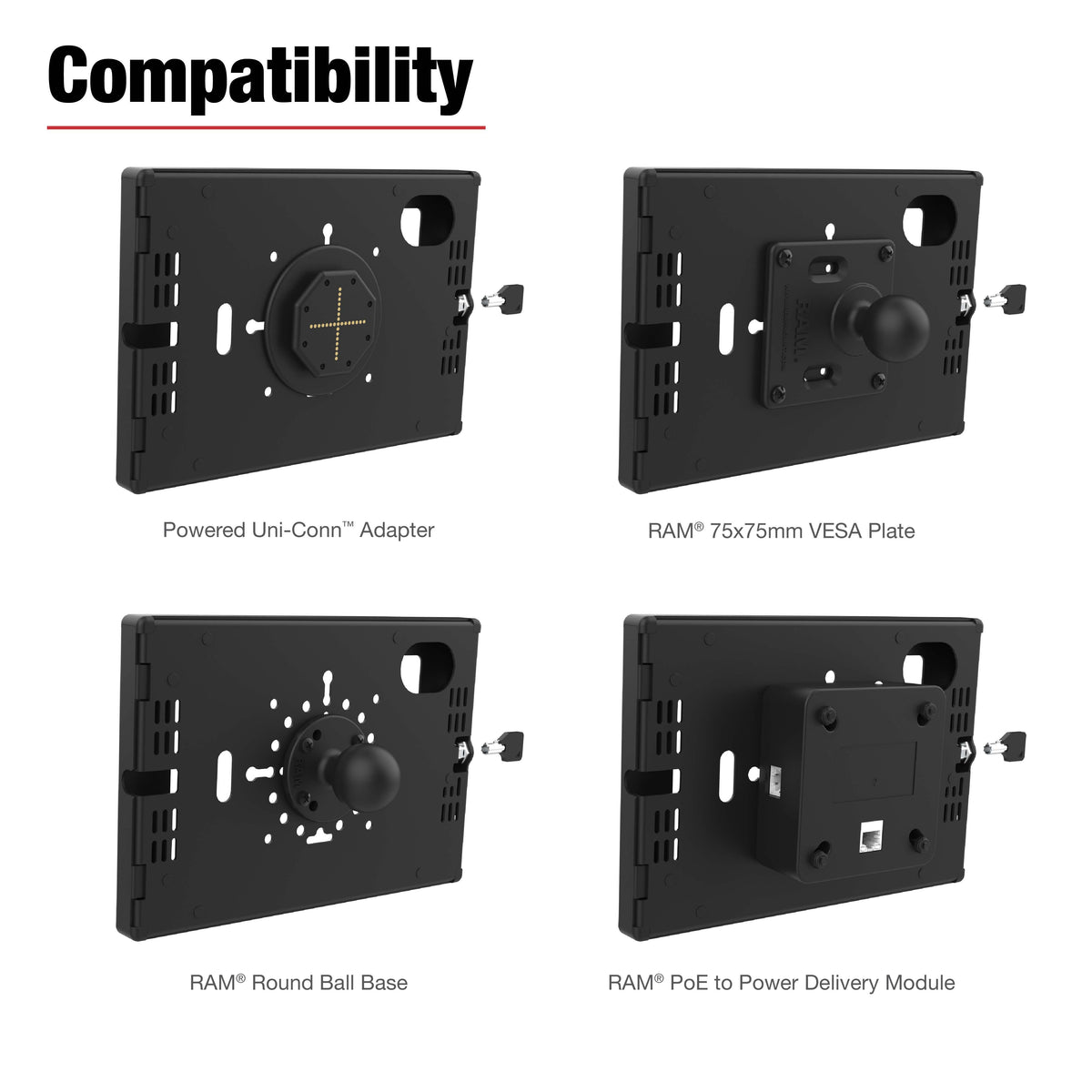 RAM Mounts key-locking Safe-Case, black steel enclosure for Apple iPad mini (A17 Pro) & mini 6 – another angle