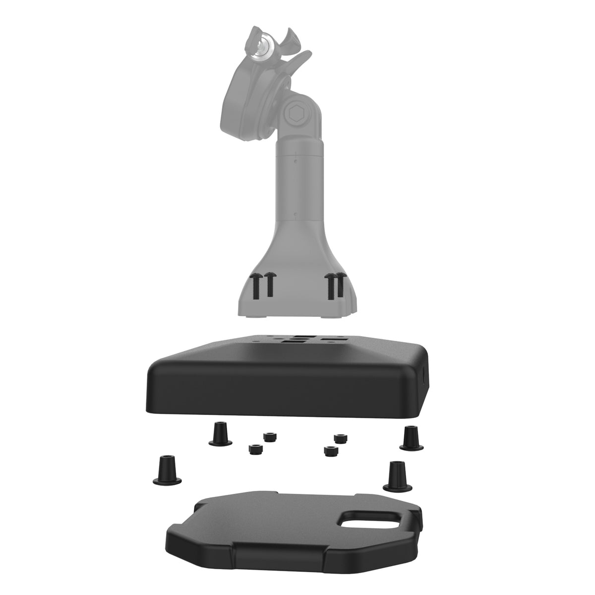 RAM Mounts weighted no-drill platform base with 4-hole pattern for GDS pedestal docks – detail photo