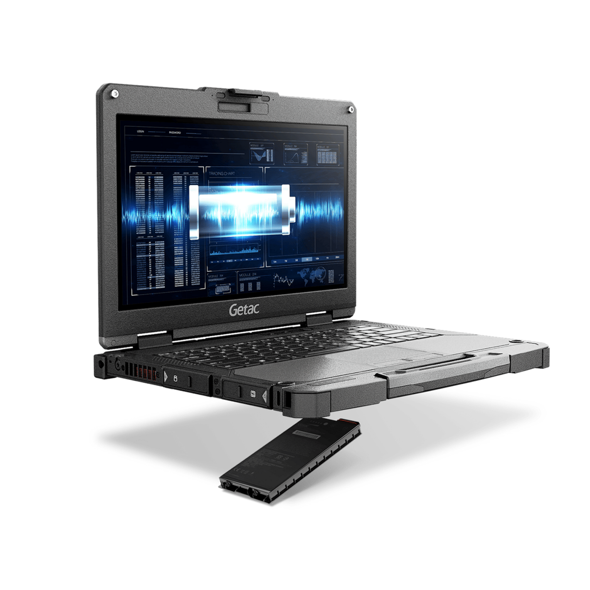 Getac B360 G3 BV1164BDBDGX open with its user-removable SSD canister