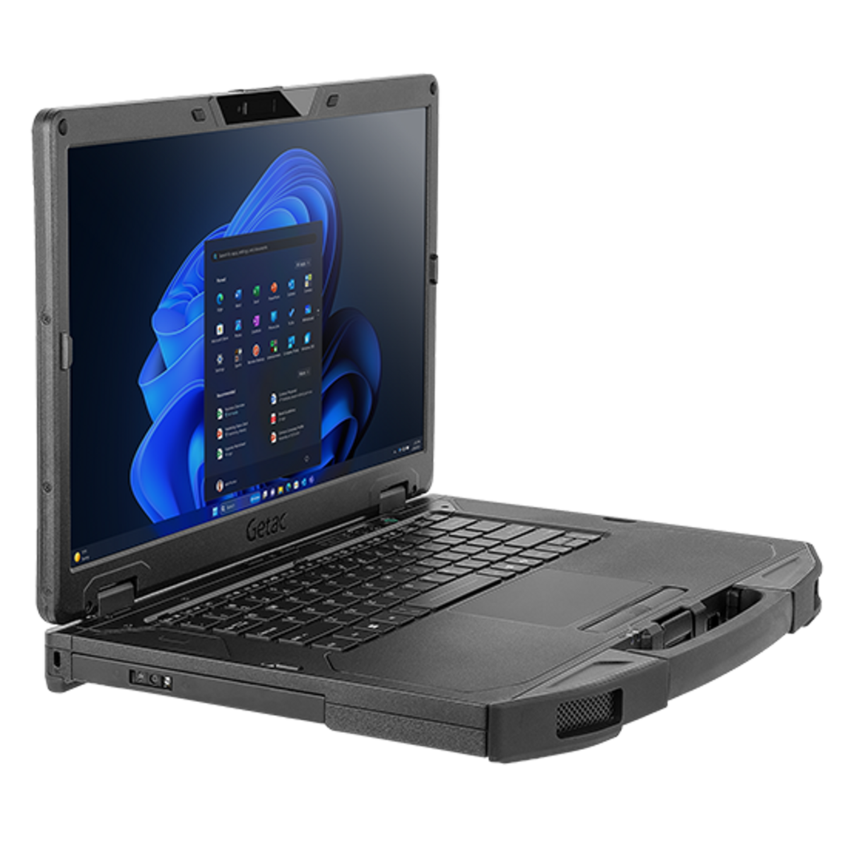 Getac S510 SU4N6CQ4SJX5 left three-quarter view showing side ports and keyboard