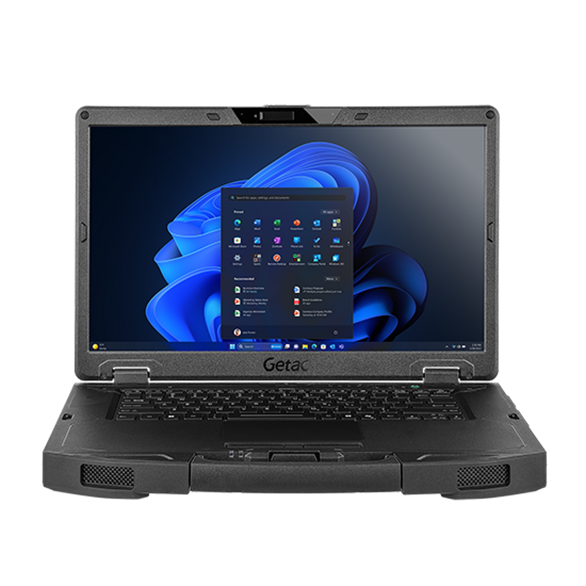 Getac S510 rugged 15.6-inch laptop SU676A34SDX5 (Core Ultra 7 vPro, German keyboard), front view with 15.6-inch Full HD display