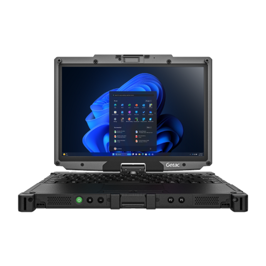 Getac V120 rugged 12.2-inch 2-in-1 laptop VV116YESBDBA (Core Ultra 5, US keyboard), front view in notebook mode