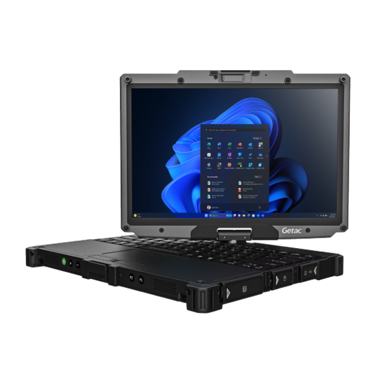Getac V120 VV116YESBDBA right three-quarter view with sealed port covers