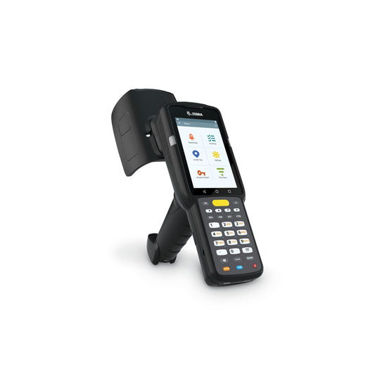 Zebra MC3390xR Kit rugged keypad mobile computer, integrated UHF RFID reader, pistol grip, 29-key numeric keypad (MC339U-GE2EG4EU-1SKT) – side view with RFID antenna