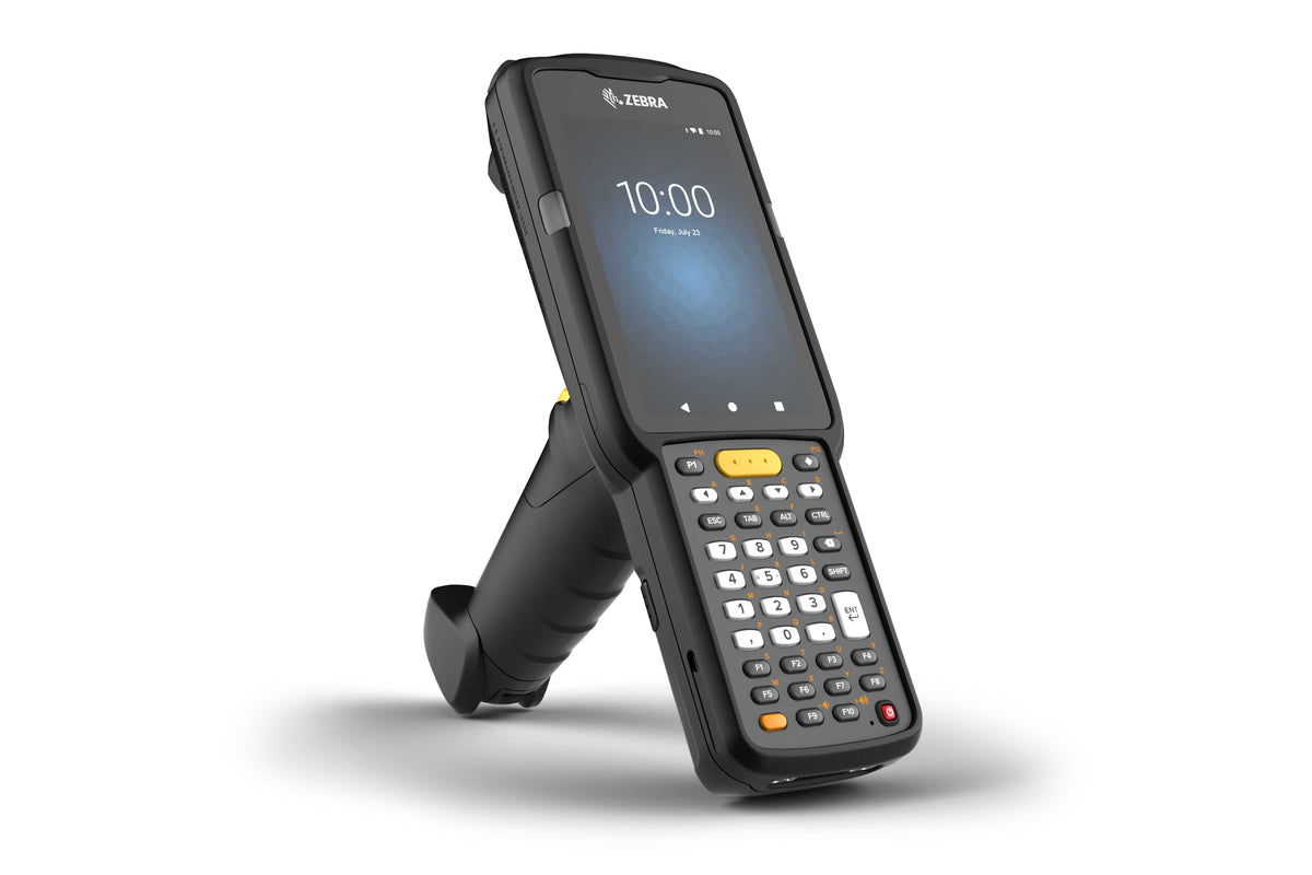 Zebra MC3300x rugged keypad mobile computer, pistol grip, 38-key function numeric keypad (MC330L-GL3EG4RW) – angled front view