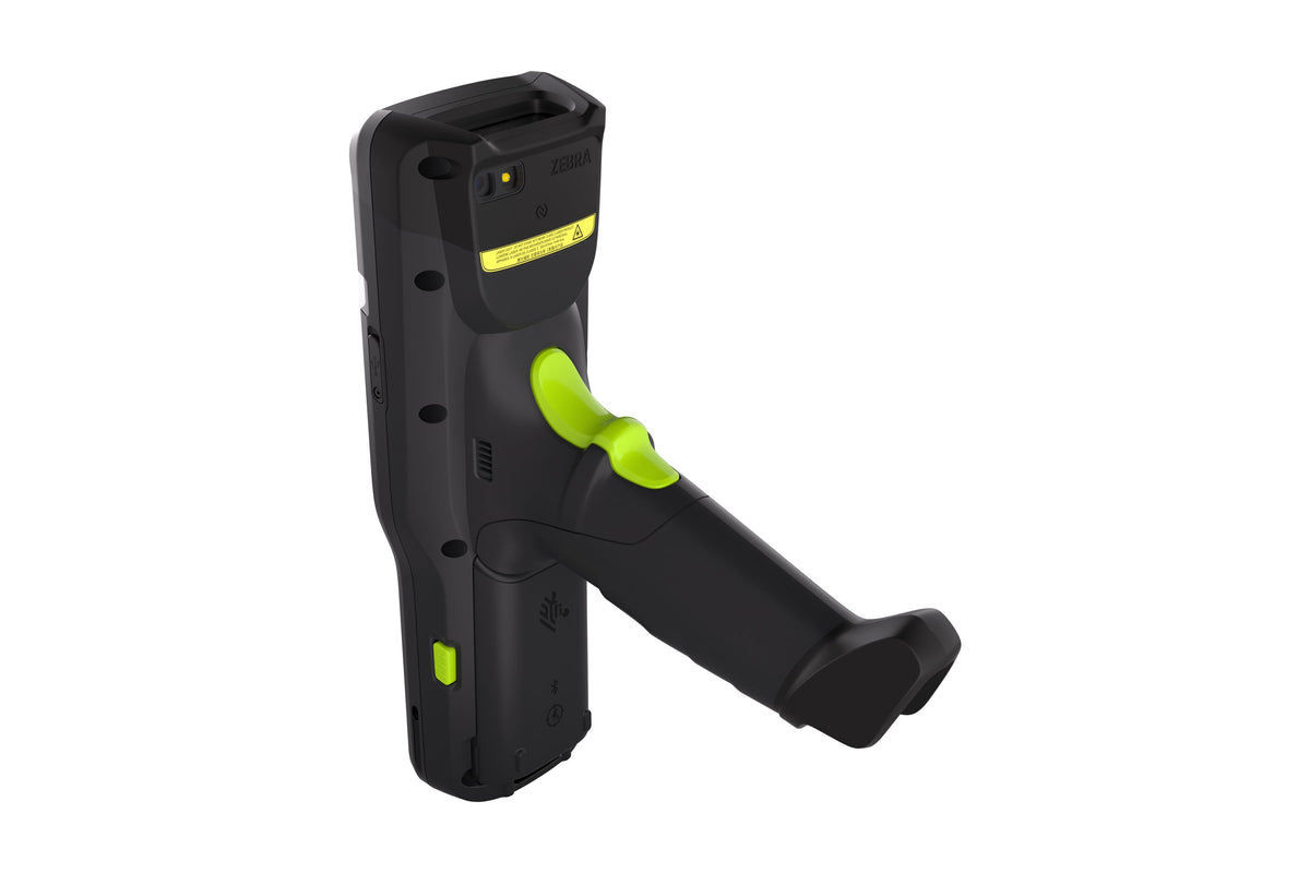 Zebra MC3400 rugged keypad mobile computer, pistol grip, 29-key numeric keypad (MC3401-0G1J52SS-A6) – back view with pistol grip